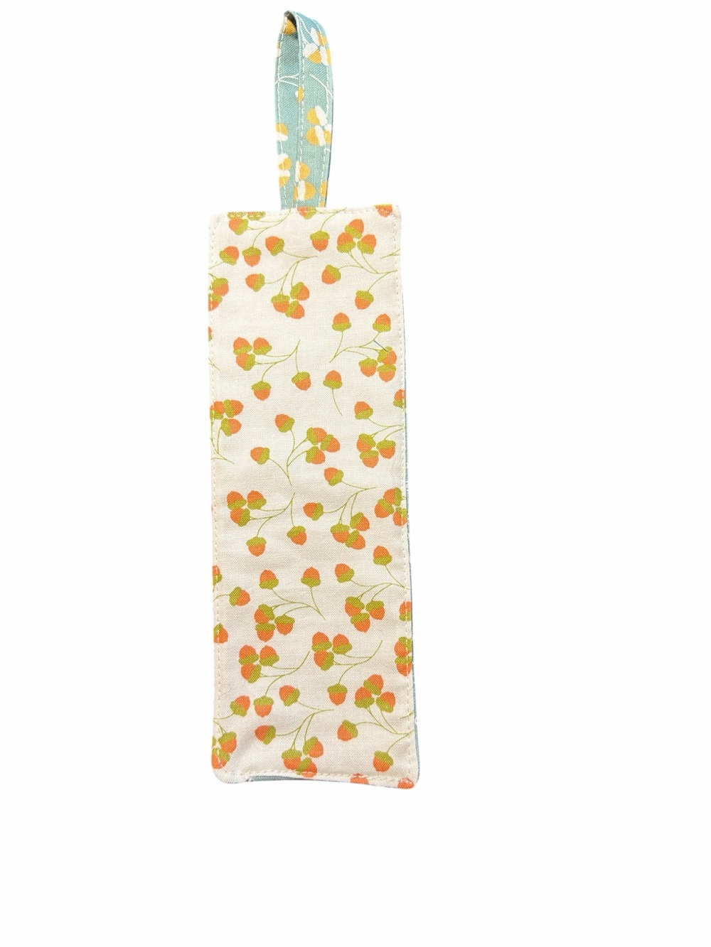Hand Crafted Reversible Fabric Bookmark Orange Acorn Print 7” x 2.5”